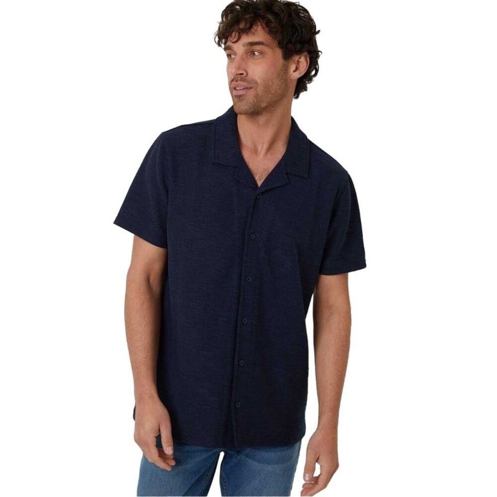 Threadbare Mens Antti Relaxed Fit Short-Sleeved Shirt / Navy